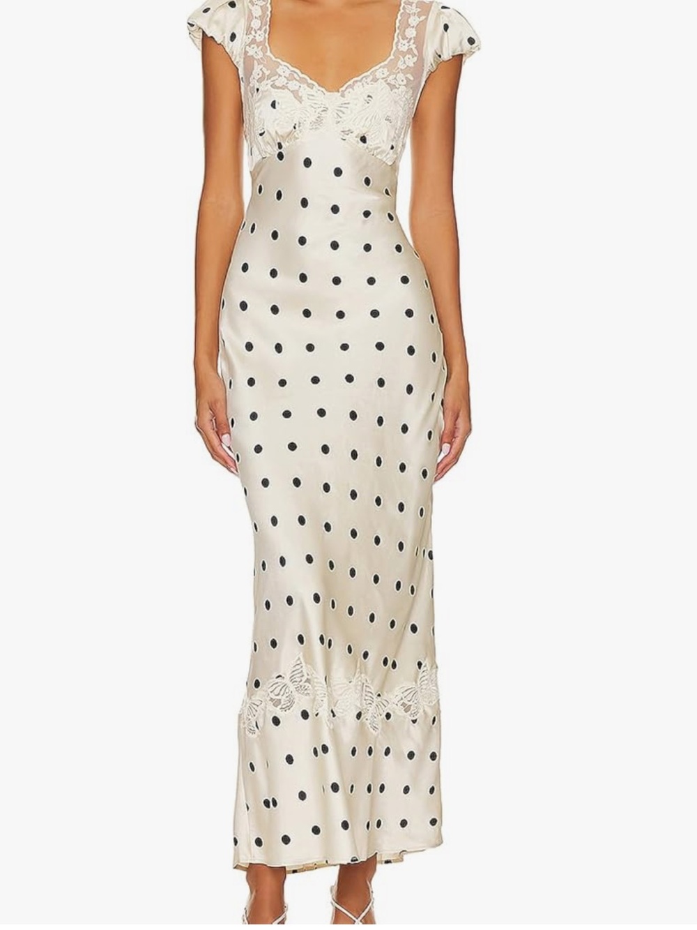 Free people butterfly babe Cream Polka Dot Lace Maxi Dress